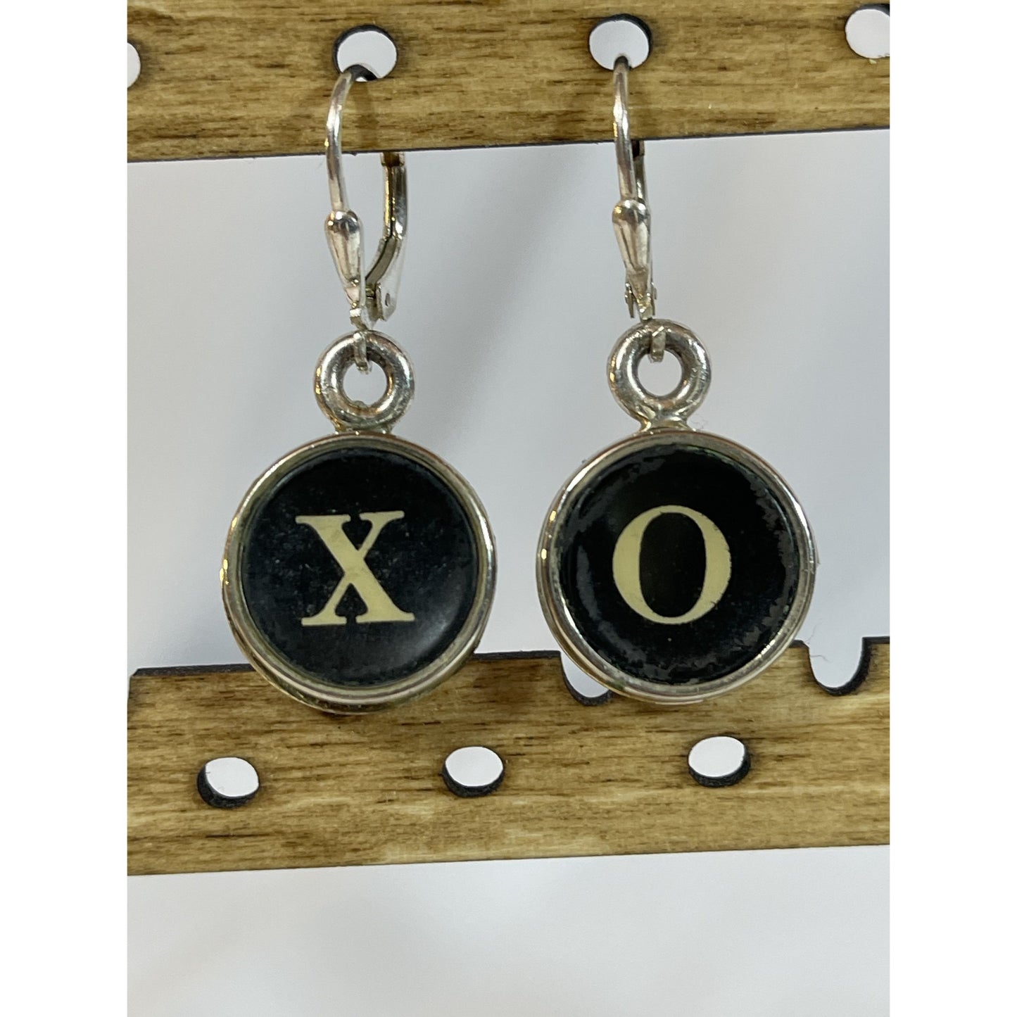 Typewriter Key XO 925 Silver-Plated Leverback Earrings