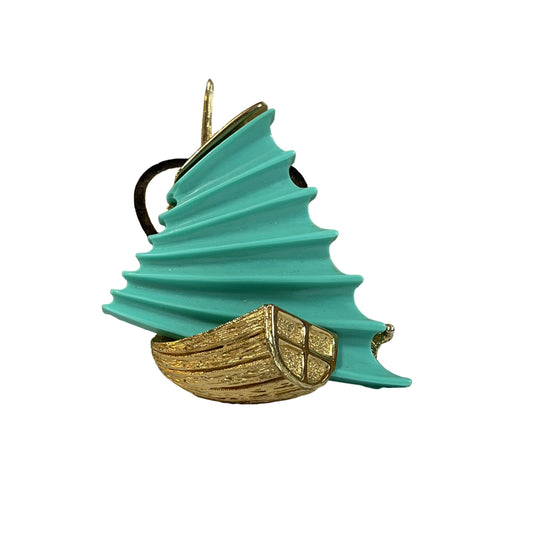 Vintage Gold & Teal Sailboat Brooch Pin