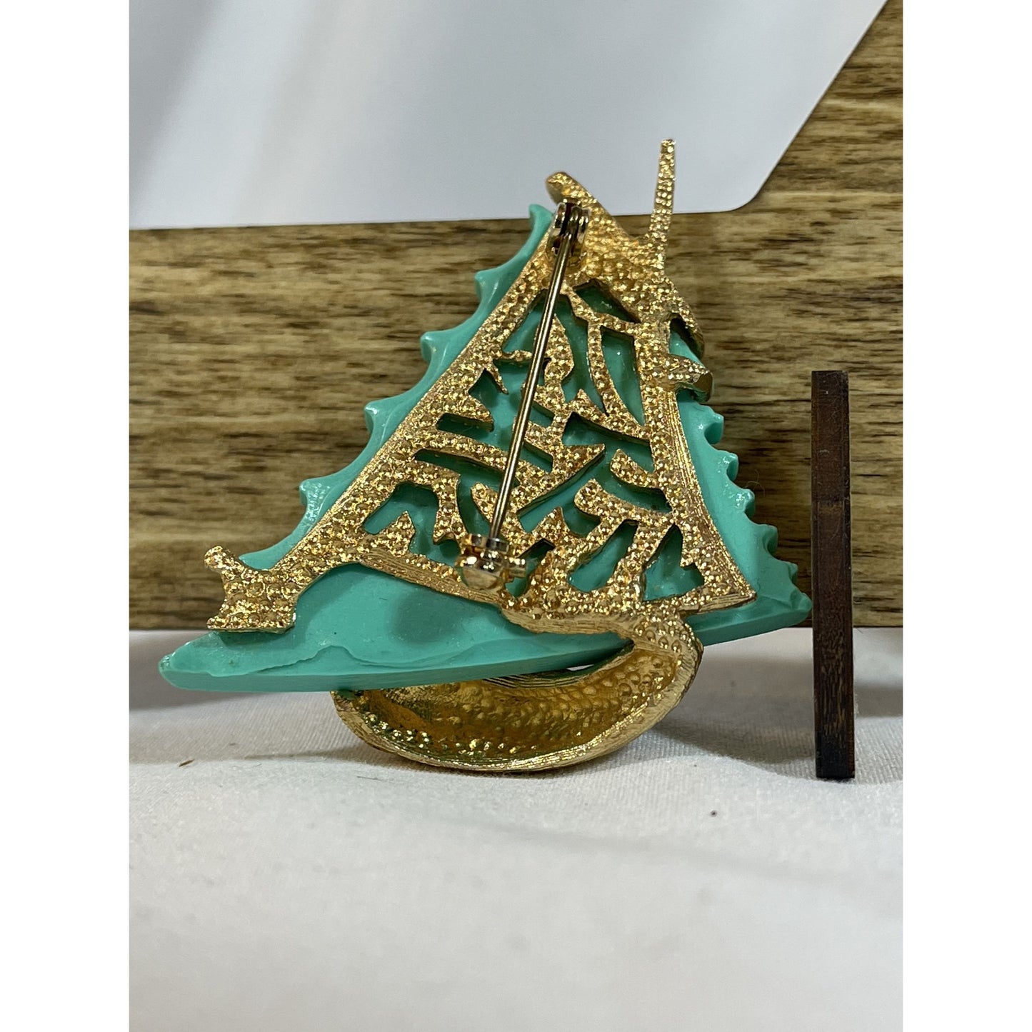 Vintage Gold & Teal Sailboat Brooch Pin