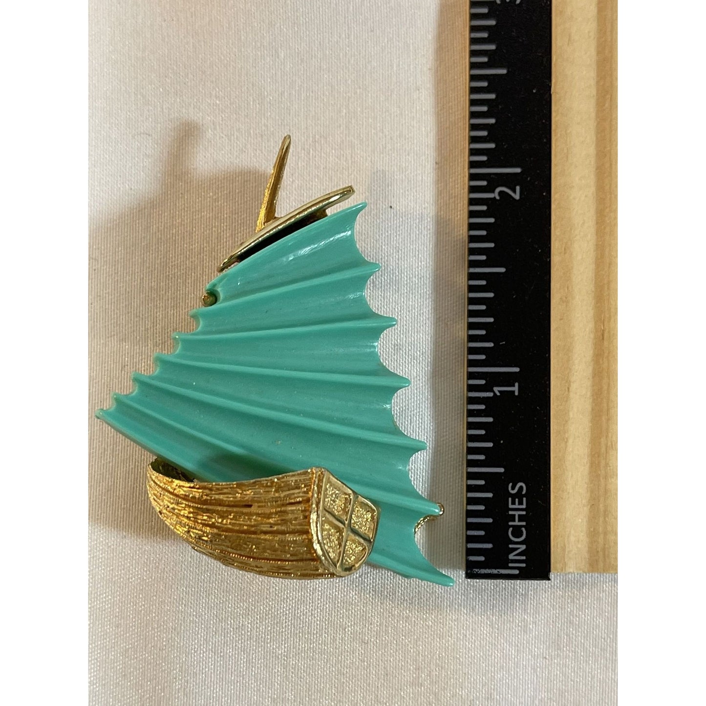 Vintage Gold & Teal Sailboat Brooch Pin