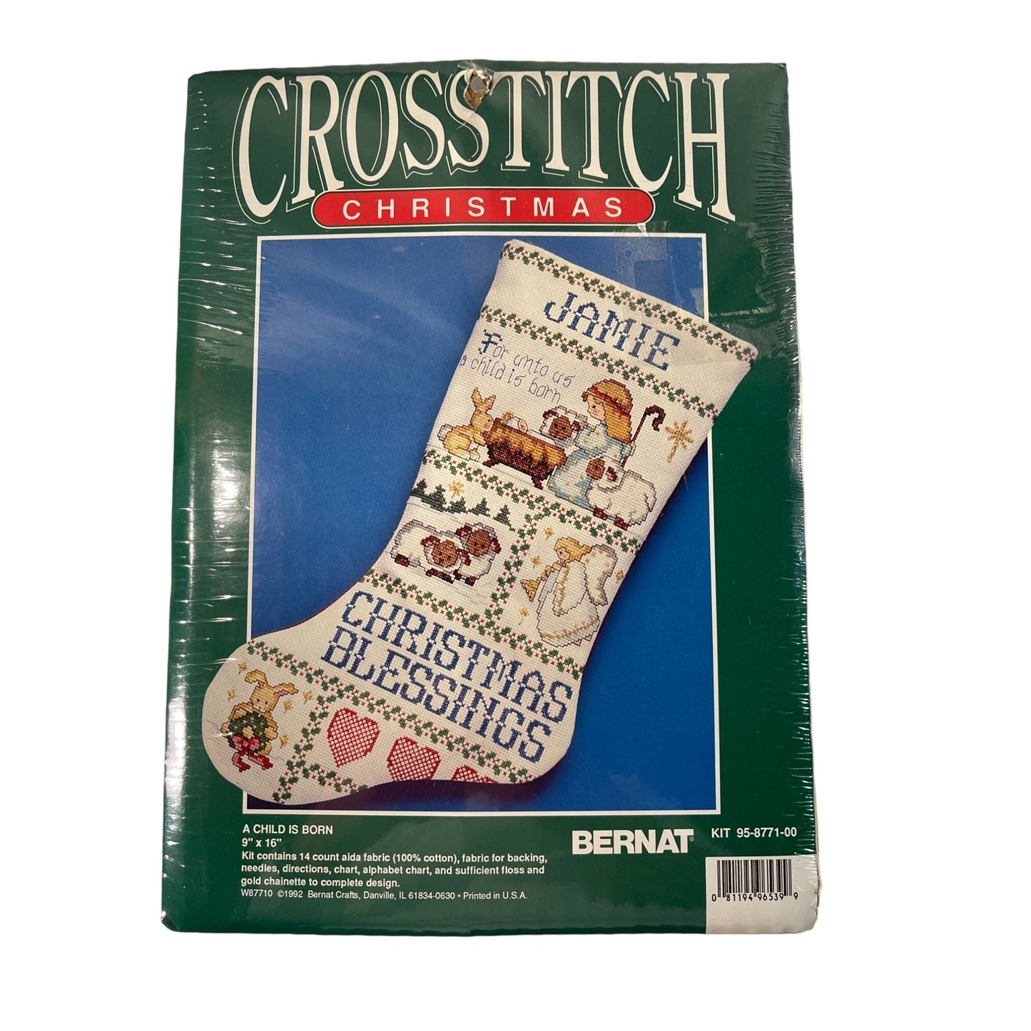 Lot of Bernat & Janlynn Cross Stitch Christmas Stocking Kits - A Child Is Born & Christmas Morning